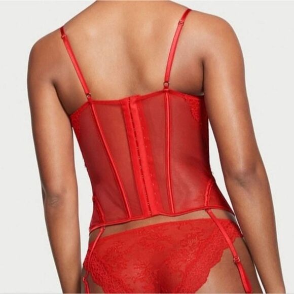 🆕️ Victoria's Secret VERY SEXY Wicked Unlined Lace-up Corset Red Lipstic - Picture 4 of 6